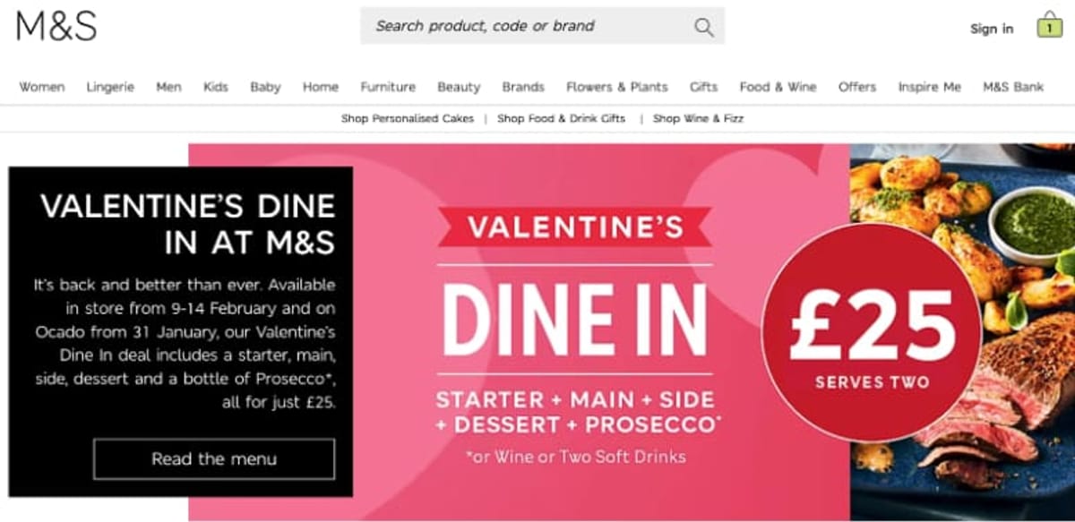 M&S Launches &pound;25 Valentine&rsquo;s Dine In Deal For 2 Inc. Sirloin Steak