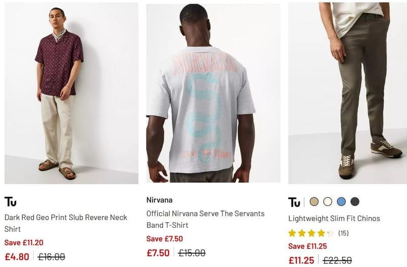 Argos Tu Clothing Up To 50% Sale All Departments From Just £1.20 + Free ...