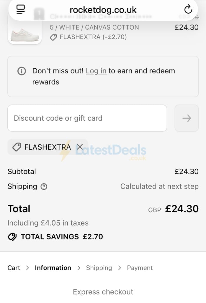 Screenshot of the Rocket Dog discount code working