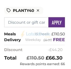 Screenshot of the Planty discount code working