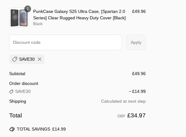 Screenshot of the Punkcases discount code working