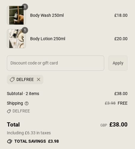 Screenshot of the Land-and-water discount code working