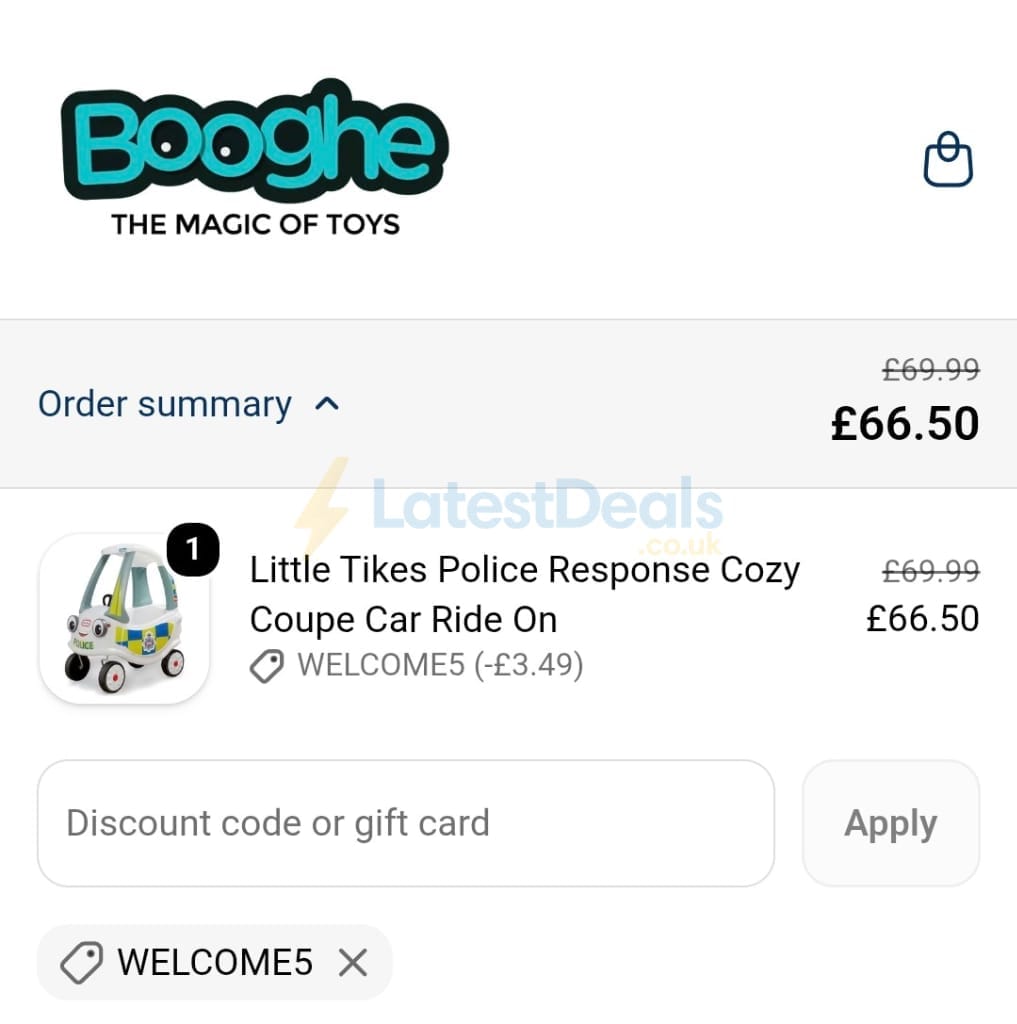 Screenshot of the Booghe Toys & Games discount code working