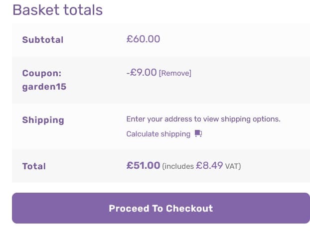 Screenshot of the Golden Valley Plants discount code working