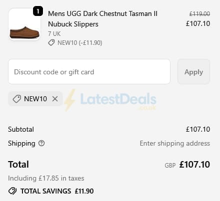 Screenshot of the Hurleys discount code working