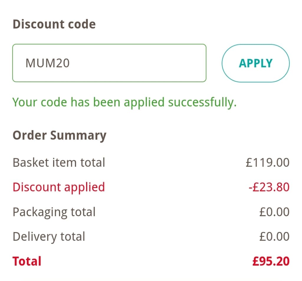 Screenshot of the Buyagift discount code working