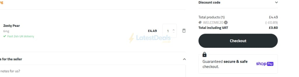 Screenshot of the Pouch Central discount code working