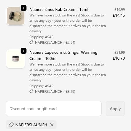 Screenshot of the Plastic Freedom discount code working