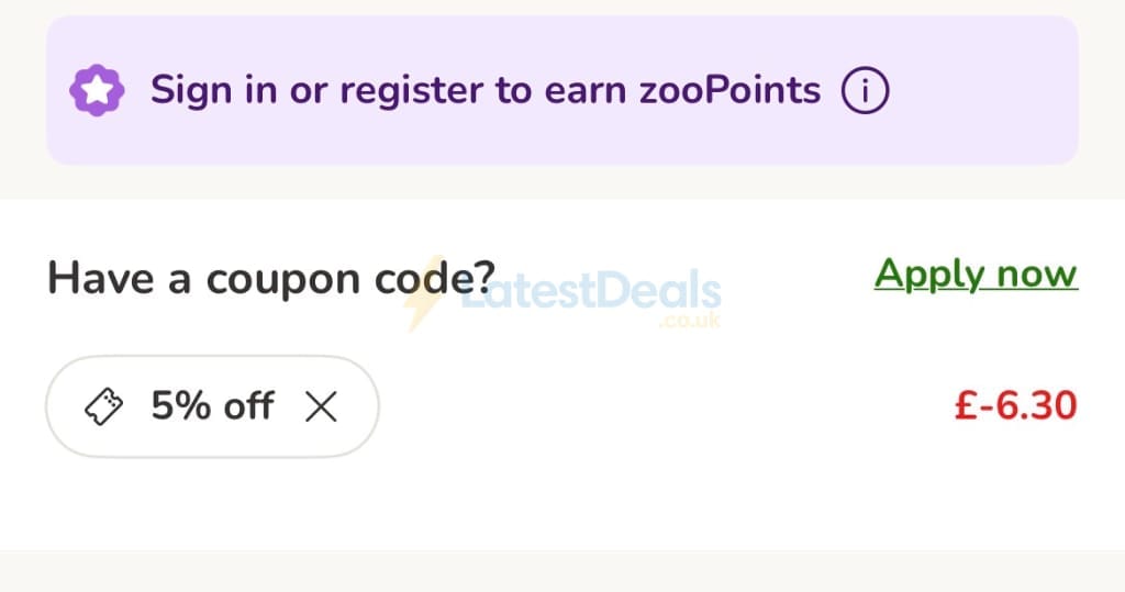 Screenshot of the zooplus discount code working