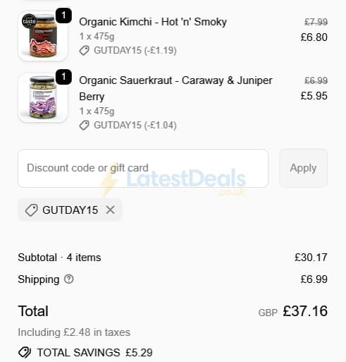 Screenshot of the Loving Foods discount code working