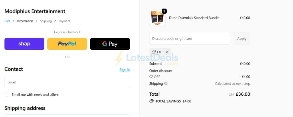 Screenshot of the Modiphius Entertainment discount code working