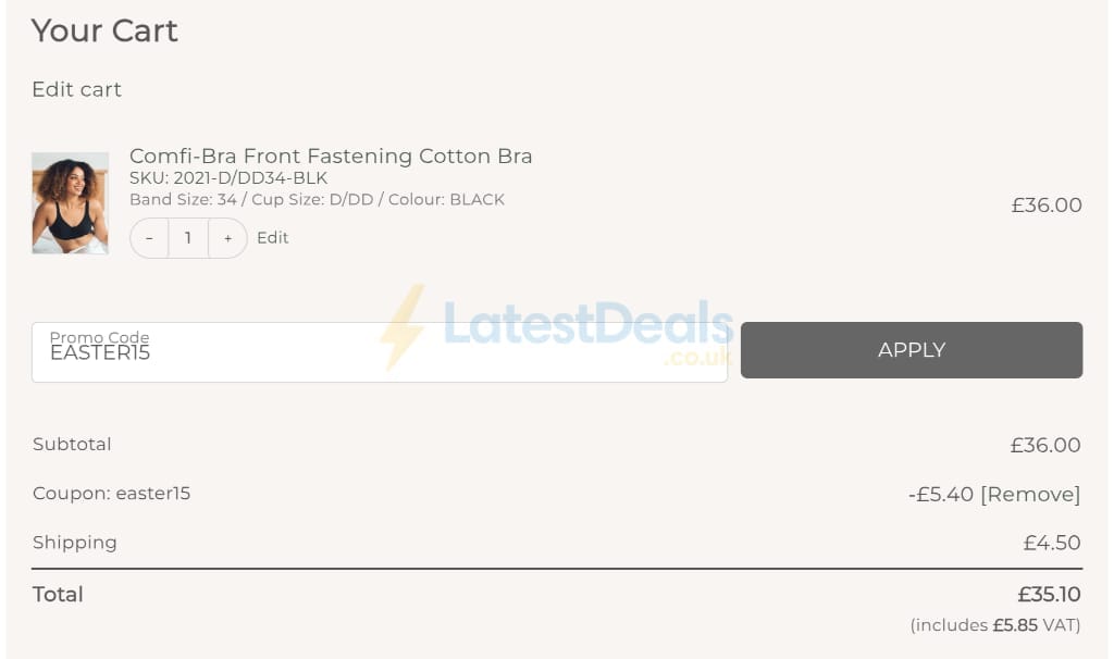 Screenshot of the Royce Lingerie discount code working