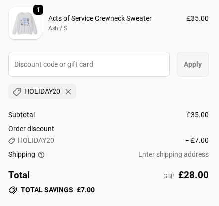 Screenshot of the Fanjoy discount code working