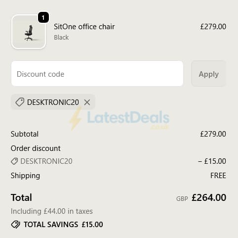 Screenshot of the Desktronic discount code working