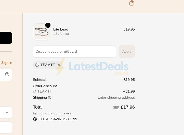 Screenshot of the Twiggy Tags discount code working
