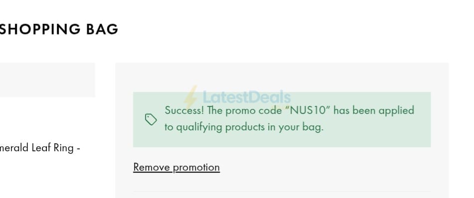 Screenshot of the Goldsmiths discount code working