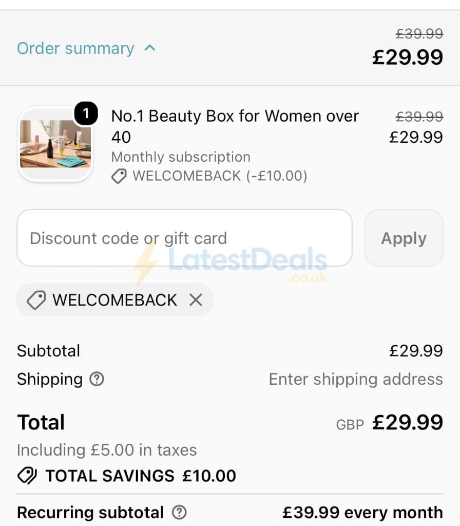 Screenshot of the Toyl discount code working