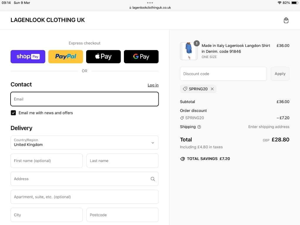 Screenshot of the LAGENLOOK CLOTHING UK discount code working
