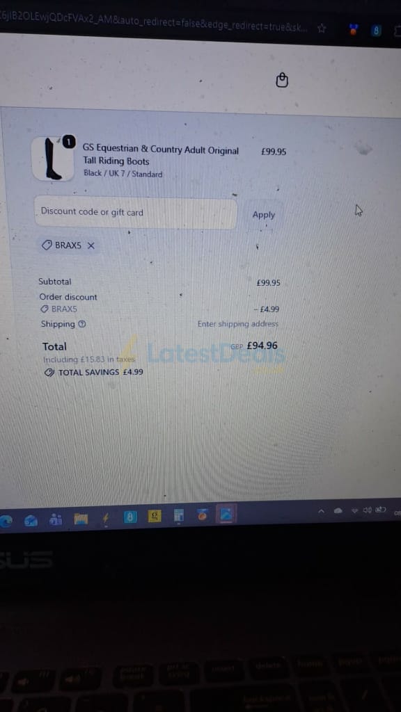 Screenshot of the GS Equestrian discount code working