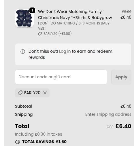 Screenshot of the My Rocking Kids discount code working