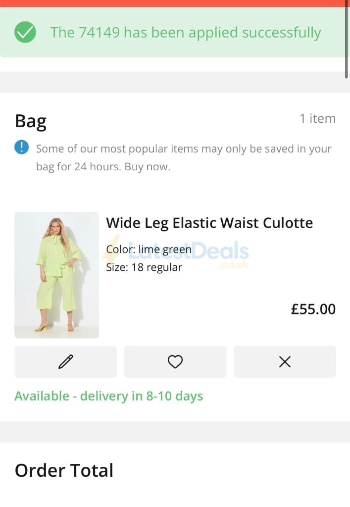 Screenshot of the Ulla Popken discount code working
