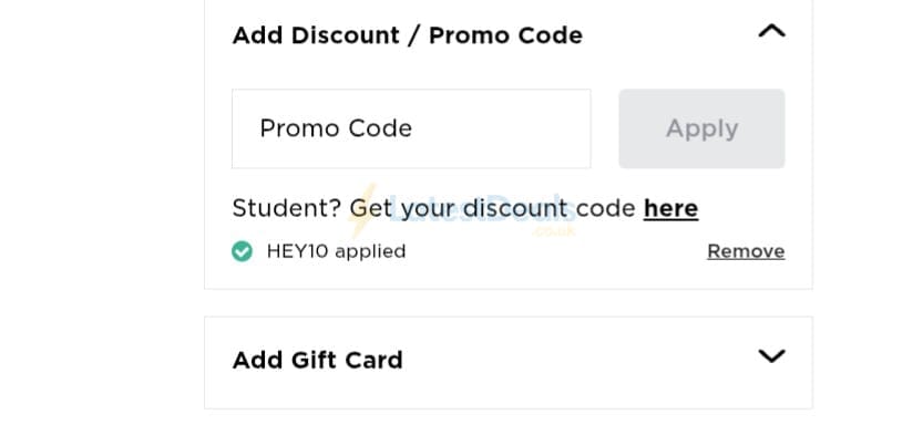 Screenshot of the JD Sports discount code working