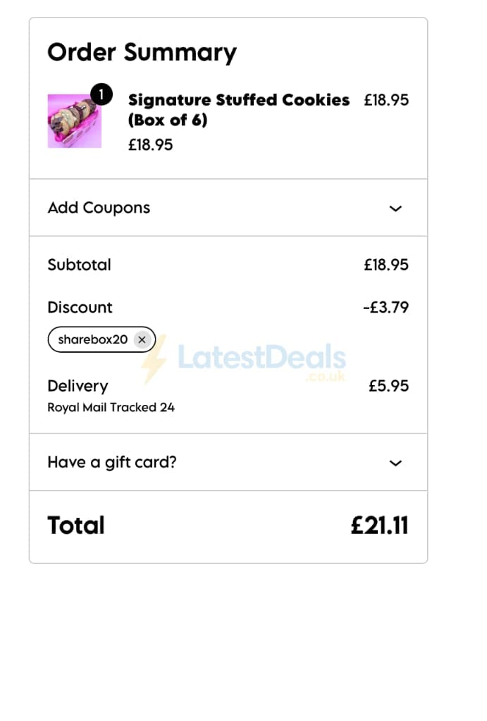 Screenshot of the Ooh & Aah Cookies discount code working