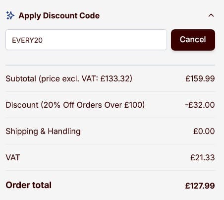 Screenshot of the Hedges Direct discount code working