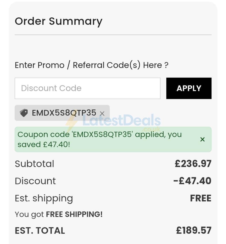 Screenshot of the Songmics discount code working