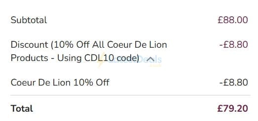 Screenshot of the T. H. Baker discount code working