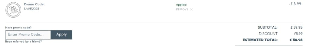Screenshot of the Whittard of Chelsea discount code working