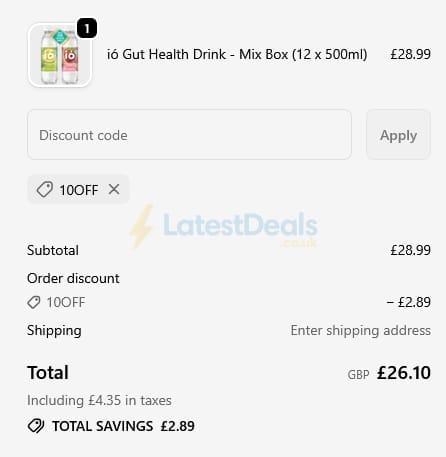 Screenshot of the ió Gut Health Drink discount code working