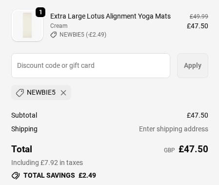 Screenshot of the Myga discount code working