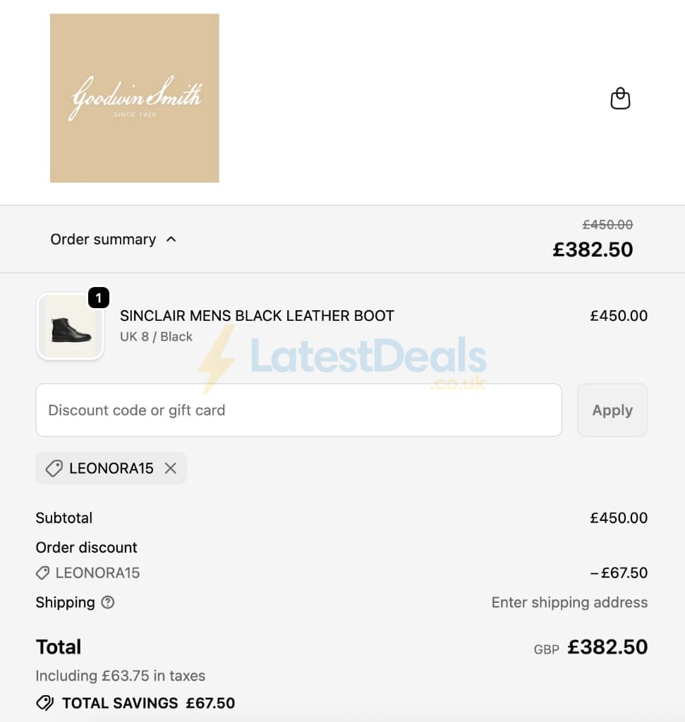 Screenshot of the Goodwin Smith discount code working