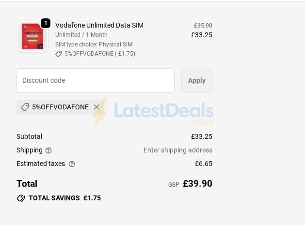 Screenshot of the Scancom discount code working