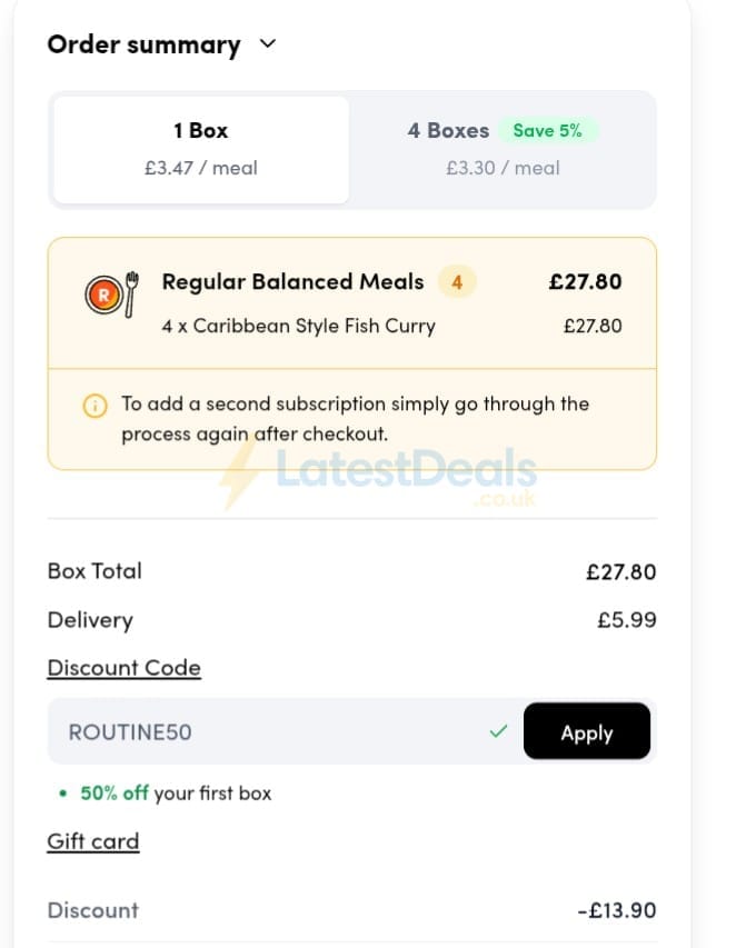 Screenshot of the Prep Kitchen discount code working