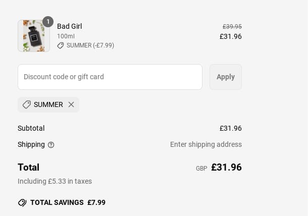 Screenshot of the The Fragrance World discount code working