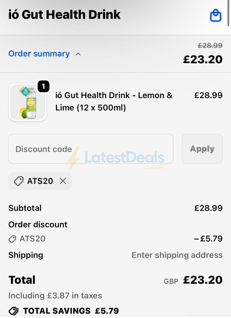 Screenshot of the ió Gut Health Drink discount code working