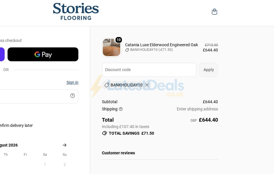 Screenshot of the Stories Flooring discount code working