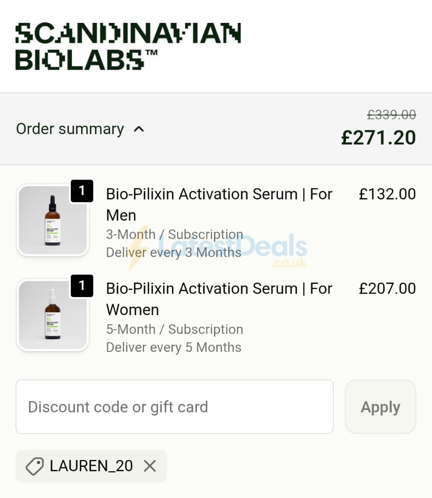 Screenshot of the Scandinavian Biolabs discount code working