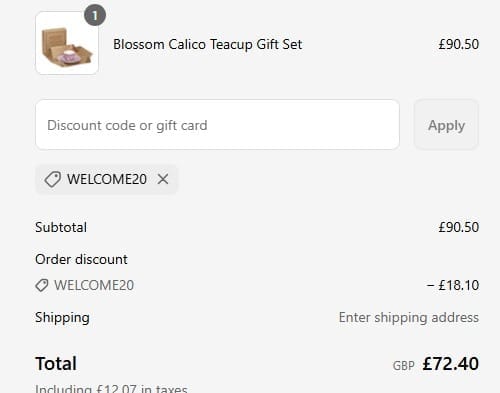 Screenshot of the Burleigh discount code working