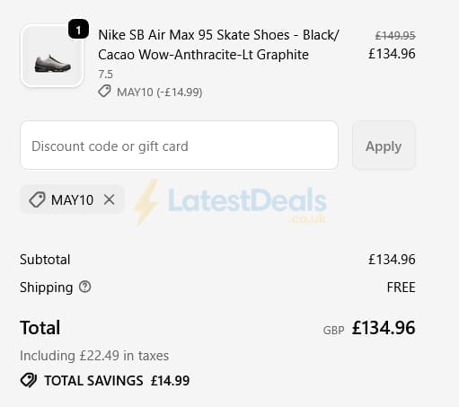 Screenshot of the Route One discount code working