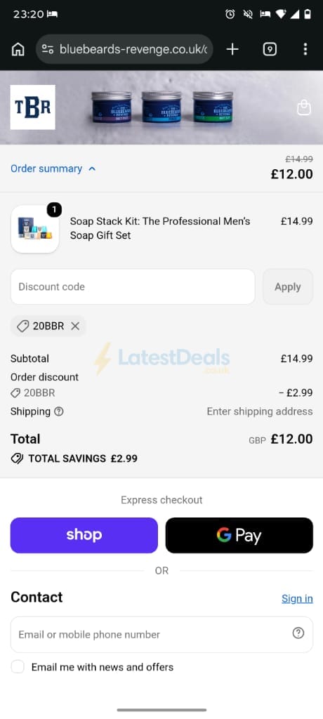 Screenshot of the The Bluebeards Revenge discount code working