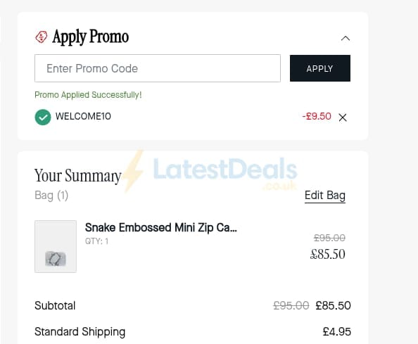 Screenshot of the Kate Spade discount code working