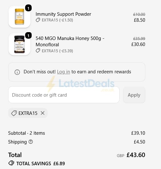 Screenshot of the Manuka Doctor discount code working