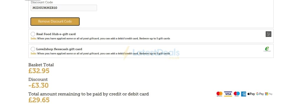 Screenshot of the Real Food Hub discount code working