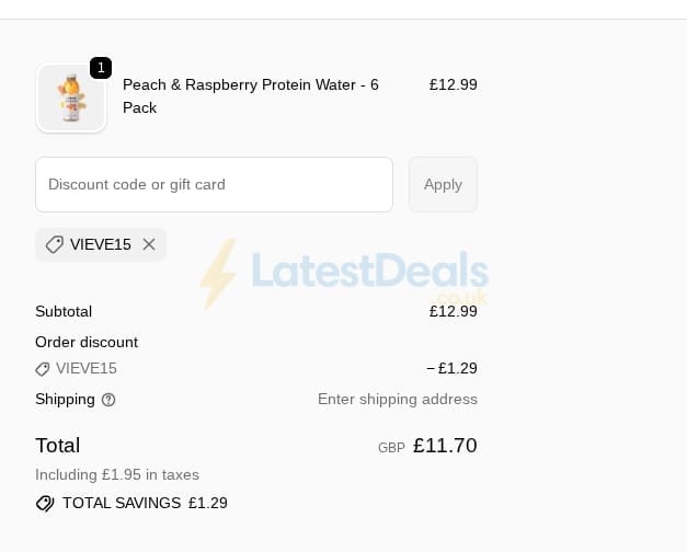 Screenshot of the Vieve discount code working