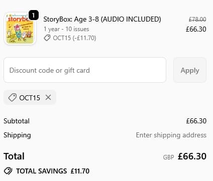 Screenshot of the Bayard Magazines discount code working