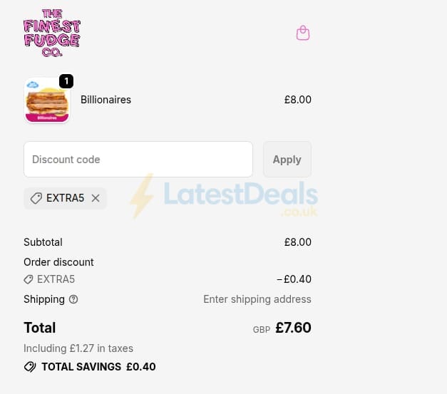 Screenshot of the The Finest Fudge Co. discount code working