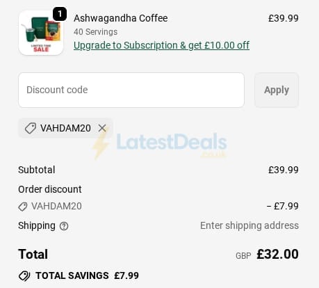 Screenshot of the Vahdam Teas discount code working
